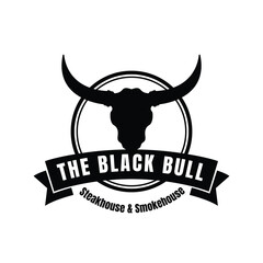 Black Bull Skull Silhouette Logo for Steakhouse and Smokehouse Business