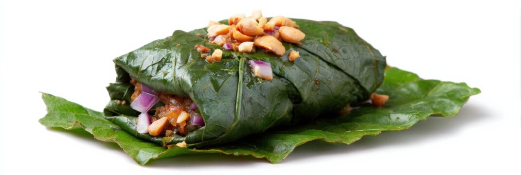 Traditional thai miang kham with betel leaves and peanut filling