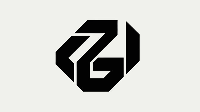 Abstract Geometric Logo Design, Modern Monogram ZGL, Bold Black Shape on White Background