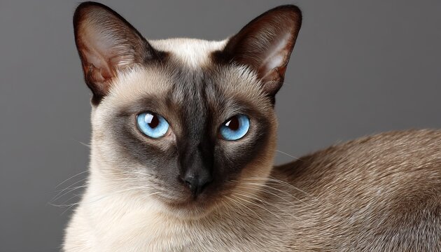 Majestic Siamese Cat Captivating in a Detailed Close-Up Studio Portrait Exuding Grace and Elegance.