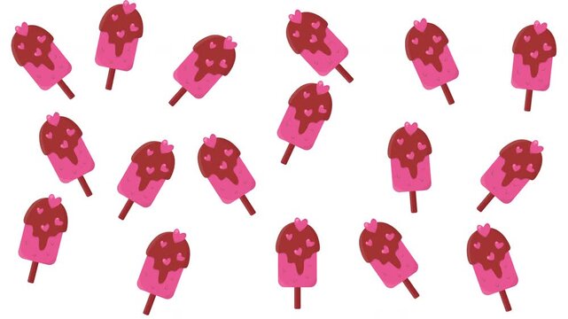 Repeating pink popsicles with red toppings suitable for summer designs, food blogs, childrens products, or backgrounds. Canvaready graphic.