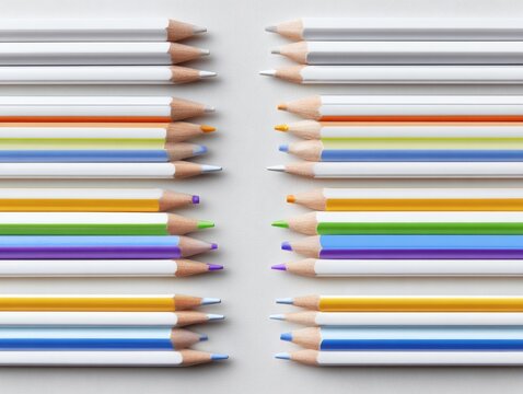 Top View of Colored Pencils Aligned in Gradient Order on Clean White Background for Creative Education Concepts