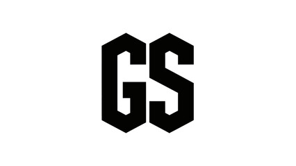 Black GS Monogram Logo, Geometric Hexagon Shape, Modern Lettermark Design