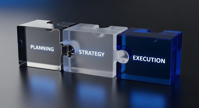 Business puzzle pieces with planning strategy execution