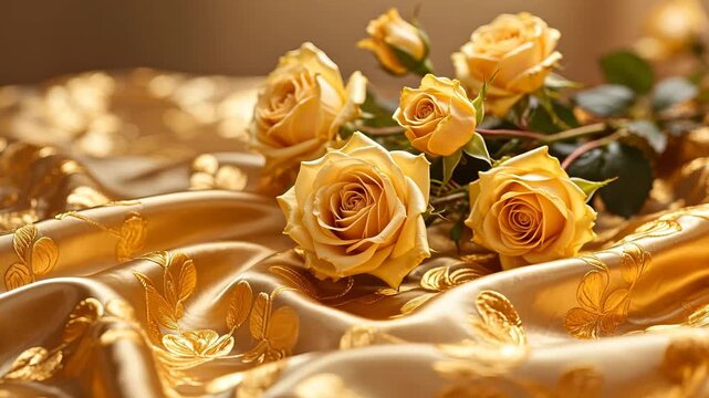 ElegantYellowRosesonGoldenSilk