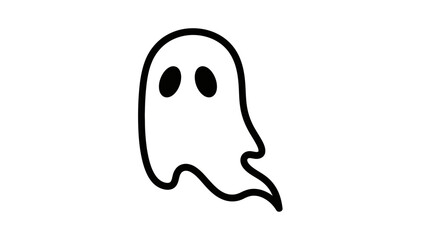 Simple ghost icon, cartoon style, black outline on white background, Halloween symbol