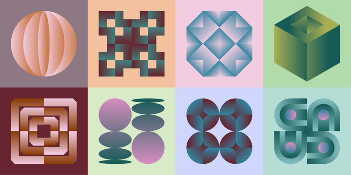 Abstract geometric gradient shapes collection modern retro vector set