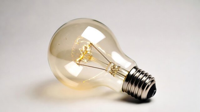 Vintage incandescent light bulb on white background, classic glass lightbulb with tungsten filament, antique electrical lamp for creative ideas