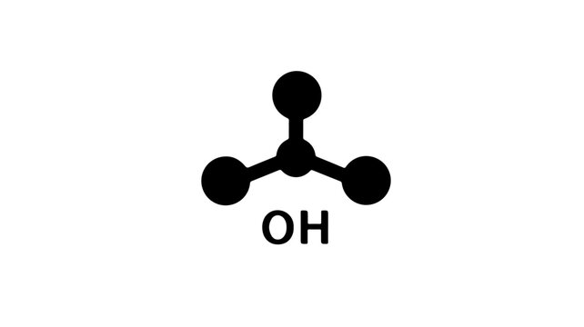 Black flat glyph icon of a methanol molecule ch3o on white background for chemistry and science concepts