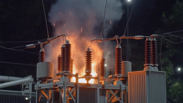 Sudden Short Circuit In High Voltage Transformer With Intense Electrical Sparks