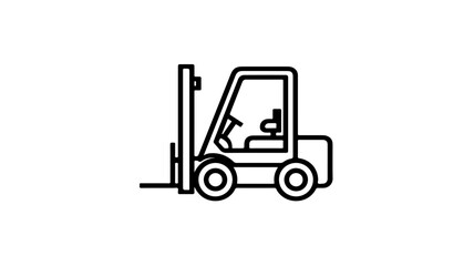 Naklejka premium Black line icon of a forklift truck with raised forks on a white background minimalist design industrial machinery symbol