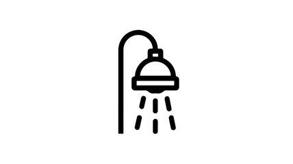 Fototapeta premium Minimalist black line icon of a shower head with water droplets on a white background symbolizing cleanliness and hygiene