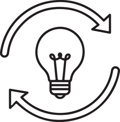 Illustration of a lightbulb with arrows forming a circular pattern around it. isolated on white background, illustration