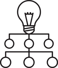 Illustration of a lightbulb connected to a network of circles representing ideas and connections isolated on white background, illustration