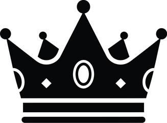 Black crown icon with jewels and ornaments, symbolizing royalty and power in a simple vector illustration