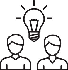Two people sharing an idea represented by a lightbulb between them. isolated on white background, illustration