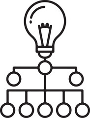 Illustration of a lightbulb connected to a network of circles symbolizing ideas and connections isolated on white background, illustration