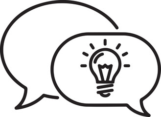 Illustration of two overlapping speech bubbles with a light bulb inside the smaller one isolated on white background, illustration