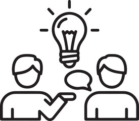 Two people having a conversation with a lightbulb symbolizing an idea above them isolated on white background, illustration