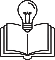 An open book with a lightbulb symbolizing knowledge and learning. isolated on white background, illustration