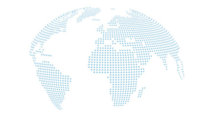 Fototapeta premium White and Blue Dotted World Map with Horizontal Line Pattern Background