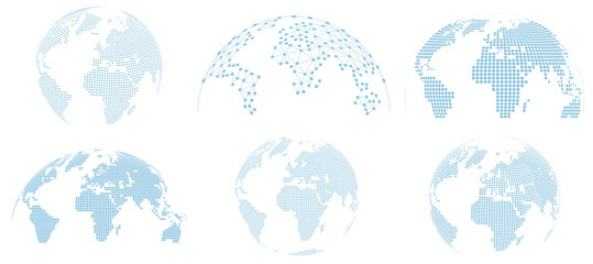 Set of Light Blue Dotted World Globe Icons - Global Connectivity and Earth Map Collection © Ahmed