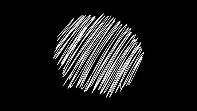 White hand drawn scribble circle animation on transparent background - looped motion graphic. For creative emphasis elements, social media, and artistic motion designs. Sketch effect. Alpha channel