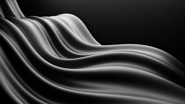 Abstract Elegant Black Wavy Silk Fabric Background with Smooth Flowing Curves and Luxurious Texture.