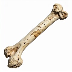 Aged Bone Specimen Isolated on White for Science Education or Paleontology Studies Close Up.