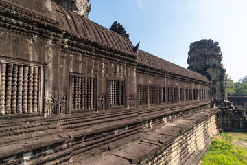Angkor Wat, Siem Reap, Cambodia, Detail of stone pillars on the windows of the colonnade