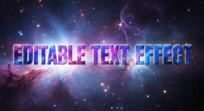 Editable text effect with vibrant cosmic galaxy background