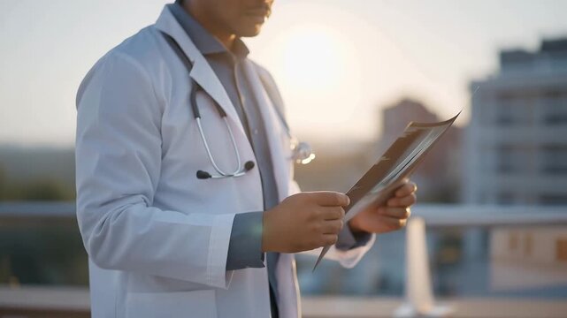 An x-ray technician carefully examines a patient&rsquo;s x-ray results, highlighting the role of x-ray imaging in identifying fractures and internal injuries, critical for effective medical treatment.