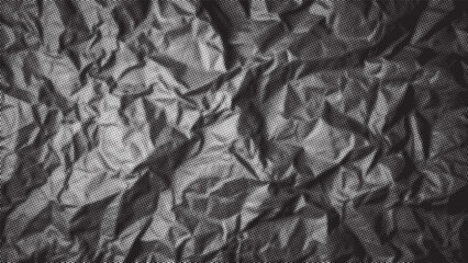 Crumpled paper texture. Vector halftone background. Dotted black and white overlay bg in punk style for collages.