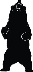 A black bear stands fiercely with claws and teeth, in a standing pose, as a vector illustration