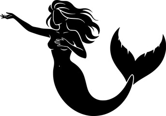 Elegant Mermaid Profile Silhouette - Minimalist Fantasy Sea Creature Vector