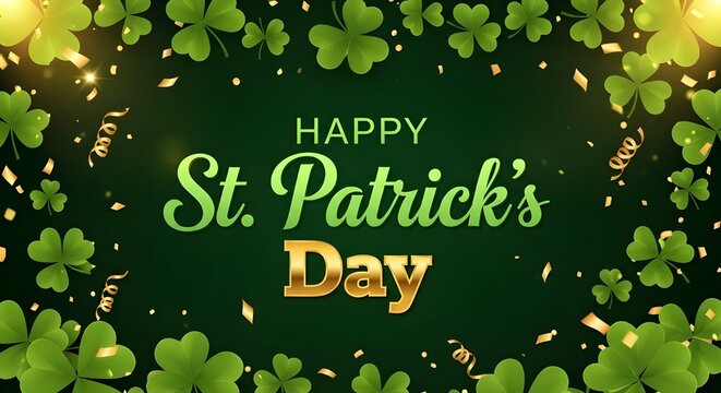 Happy st patrick's day wishes with shamrocks and gold