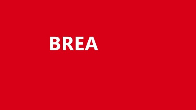 Breaking news alert text animation on red background video