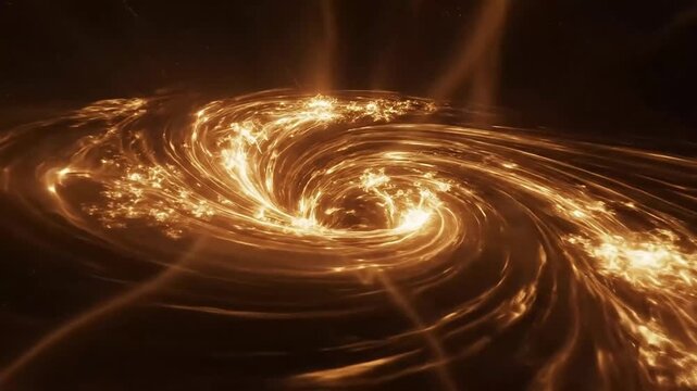 Abstract golden energy burst radiating outwards from a central point creating a dynamic and futuristic visual effect against a dark background perfect for technology and innovation themes