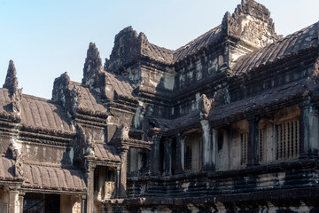 Angkor Wat, Siem Reap, Cambodia, Looking up at details in the architecture