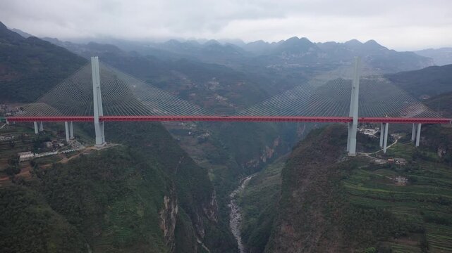 Beipanjiang Bridge Over Mountain Gorge, Guizhou China