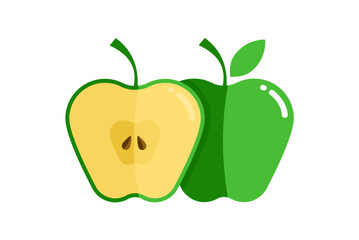 Fototapeta premium Green apple with half slice and seeds, vector illustration