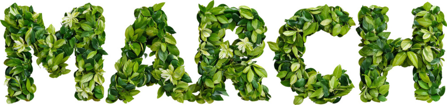 Lush Leafy March: A Month of Renewal and Natural Vibrance with Green Foliage Typography