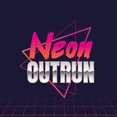 Neon Outrun retro futuristic glow logo with bold neon typography. 1980s outrun style design for party posters, music events. Print for t-shirt, typography. Vector illustration.