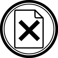 Obraz premium Document rejection icon featuring cross mark symbol for error cancel and forbidden invalid status – Black and White Vector Illustration