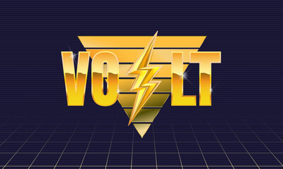 Volt retro futuristic glow logo with lightning bolt. Retro 1980s electric style. Print for t-shirt, tee. Vector illustration.