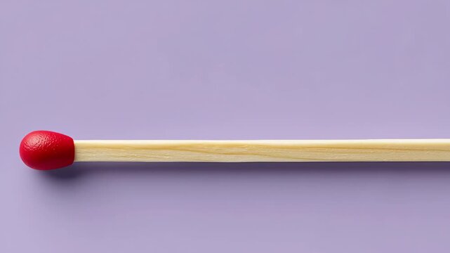 Close-up sequence of wooden matchstick with red head resting on a purple background, showcasing the matchstick's details and texture in three consecutive frames
