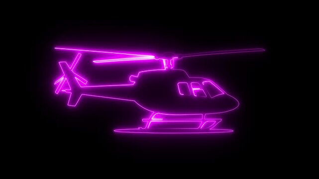 Helicopter Icon Glowing Aviation Air Transport Rescue Animation On Black Background