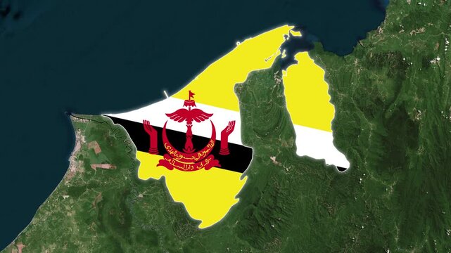 Brunei Map With Flag Colors Overlay Animation