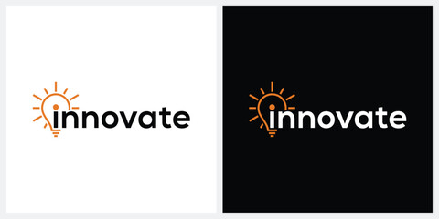 innovate logo design vector, typography light bulb logo icon concept