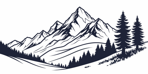 Majestic mountain range with dense forest at the base © Sp